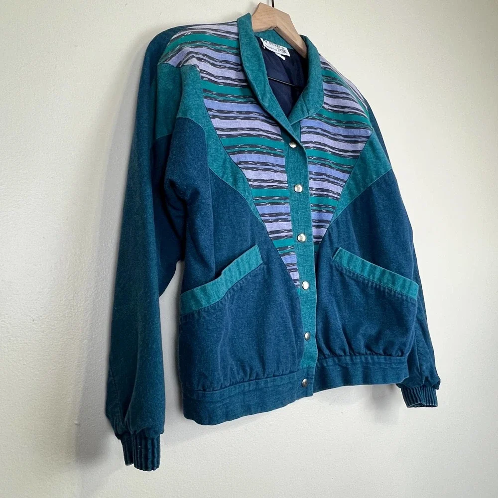 Vintage 80s My Kinda Petite Lightweight Denim Striped Jacket Women's Size XS - Picture 4 of 13